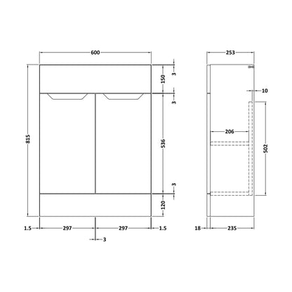 [BFFFA3107] 600 Vanity Unit (235) Handless - Technical Drawing