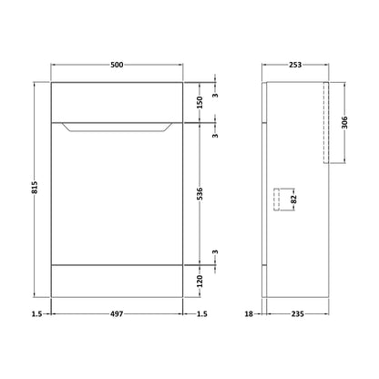 [BFFFA3145] 500 Wc Unit (235) Handless - Technical Drawing