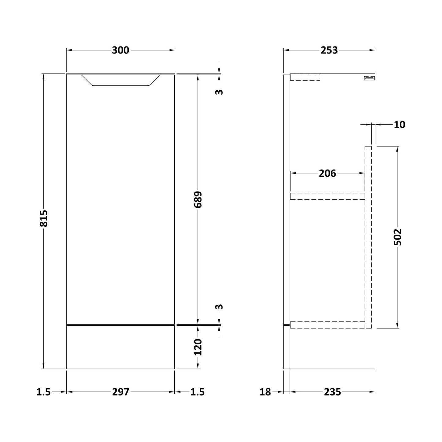 [BFFFA3181] 300 Base Unit (235) Handless - Technical Drawing