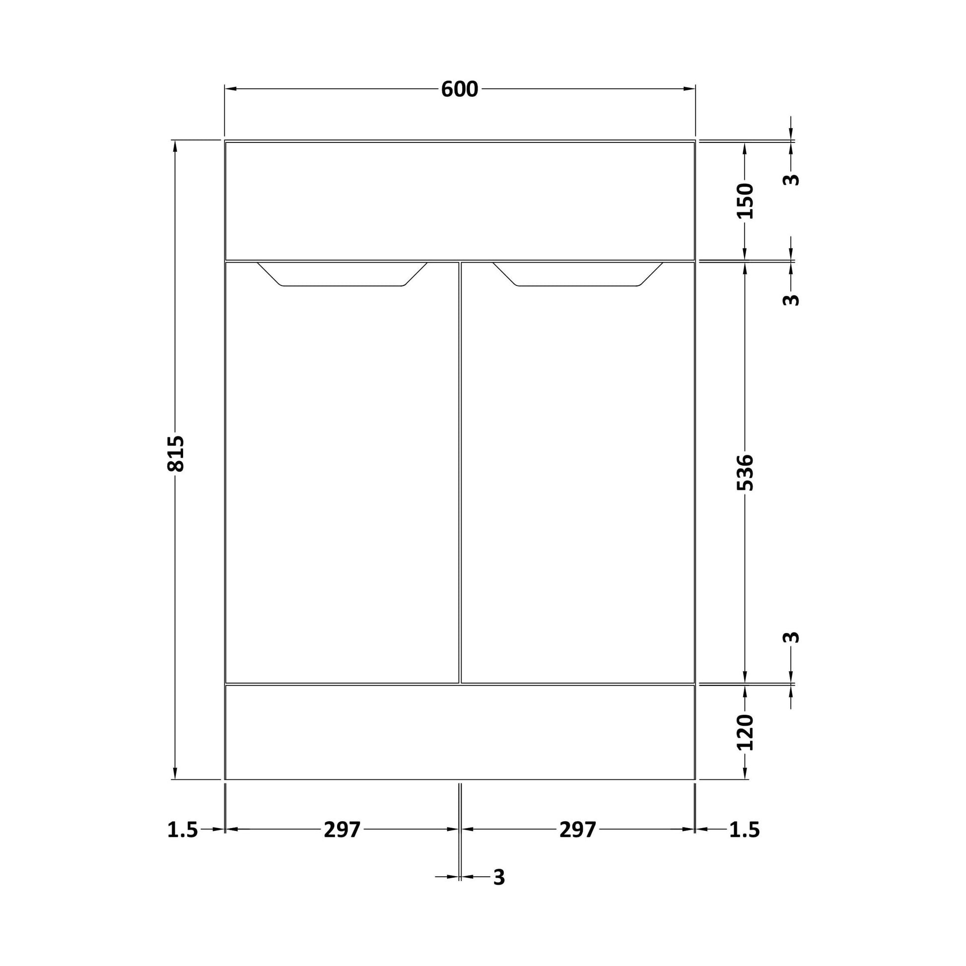 [BFFFA3208] 600 Vanity Unit (335) Handless - Technical Drawing
