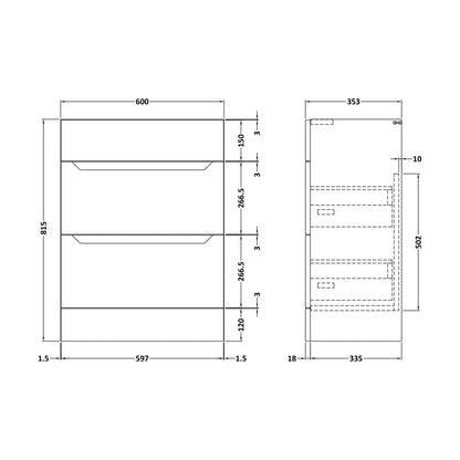 [BFFFA3210] 600 Drawer Unit (335) Handless - Technical Drawing