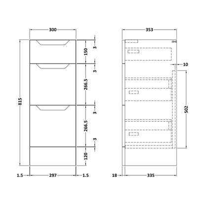 [BFFFA3232] 300 Drawer Unit (335) Handless - Technical Drawing