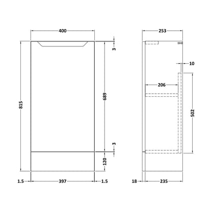 [BFFFA3283] 400 Base Unit (235) Handless - Technical Drawing