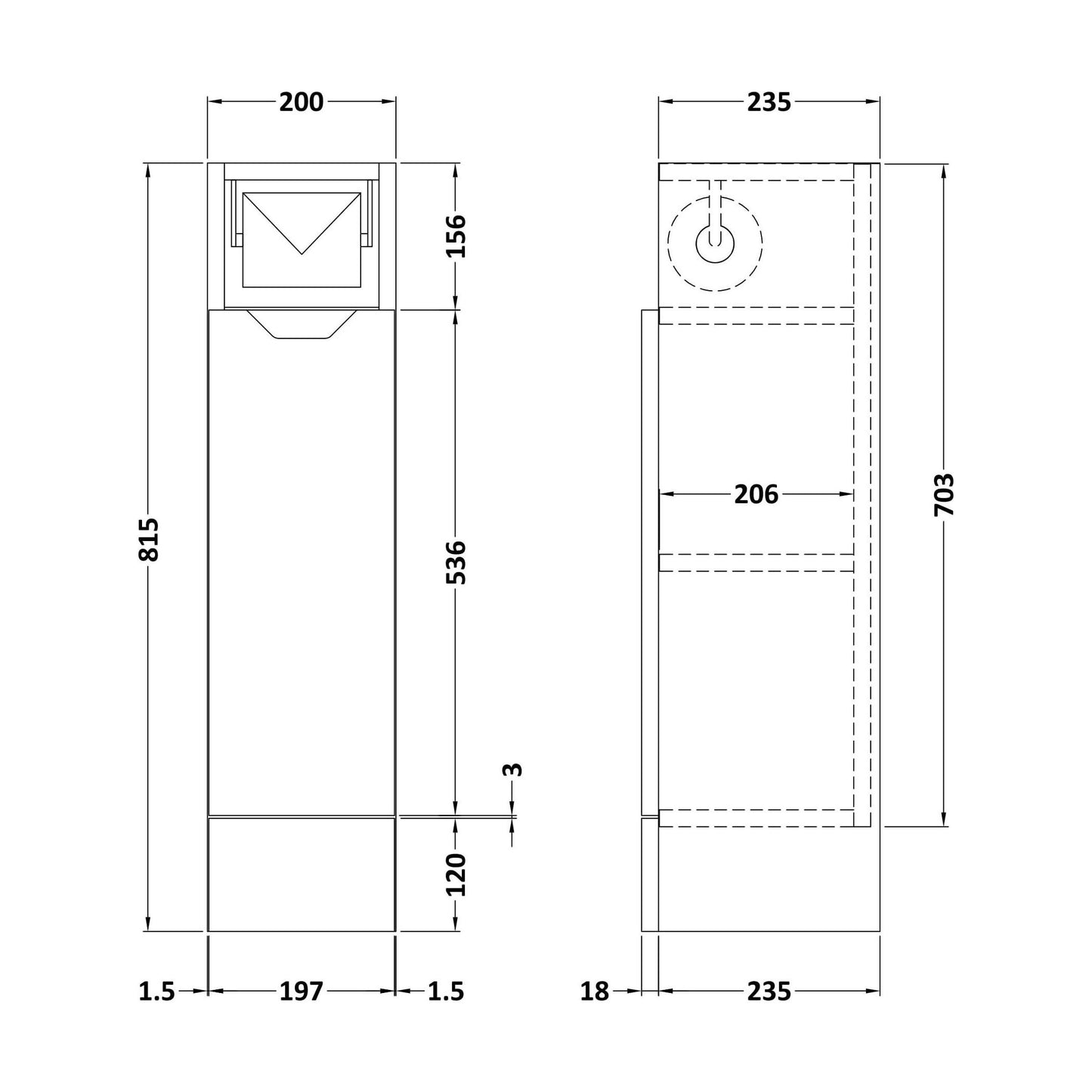 [BFFFA3286] 200 Toilet Roll Unit (235) Handless - Technical Drawing