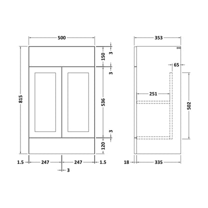[BFFFH106] 500 Vanity Unit (335) Shaker - Technical Drawing
