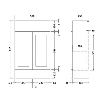 [BFFFH1405] 500 Vanity Unit (235) Shaker - Technical Drawing