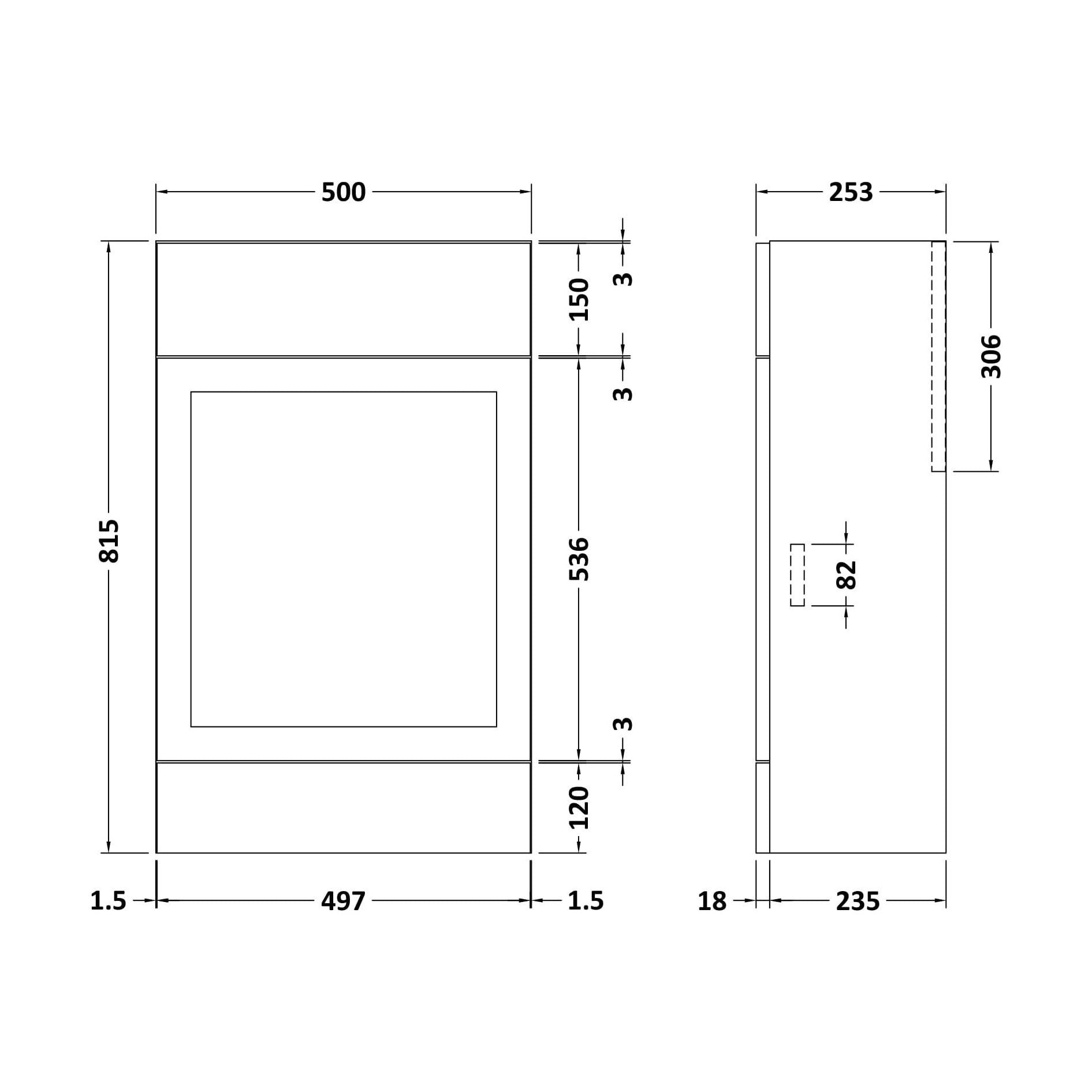 [BFFFH1445] 500 Wc Unit (235) Shaker - Technical Drawing