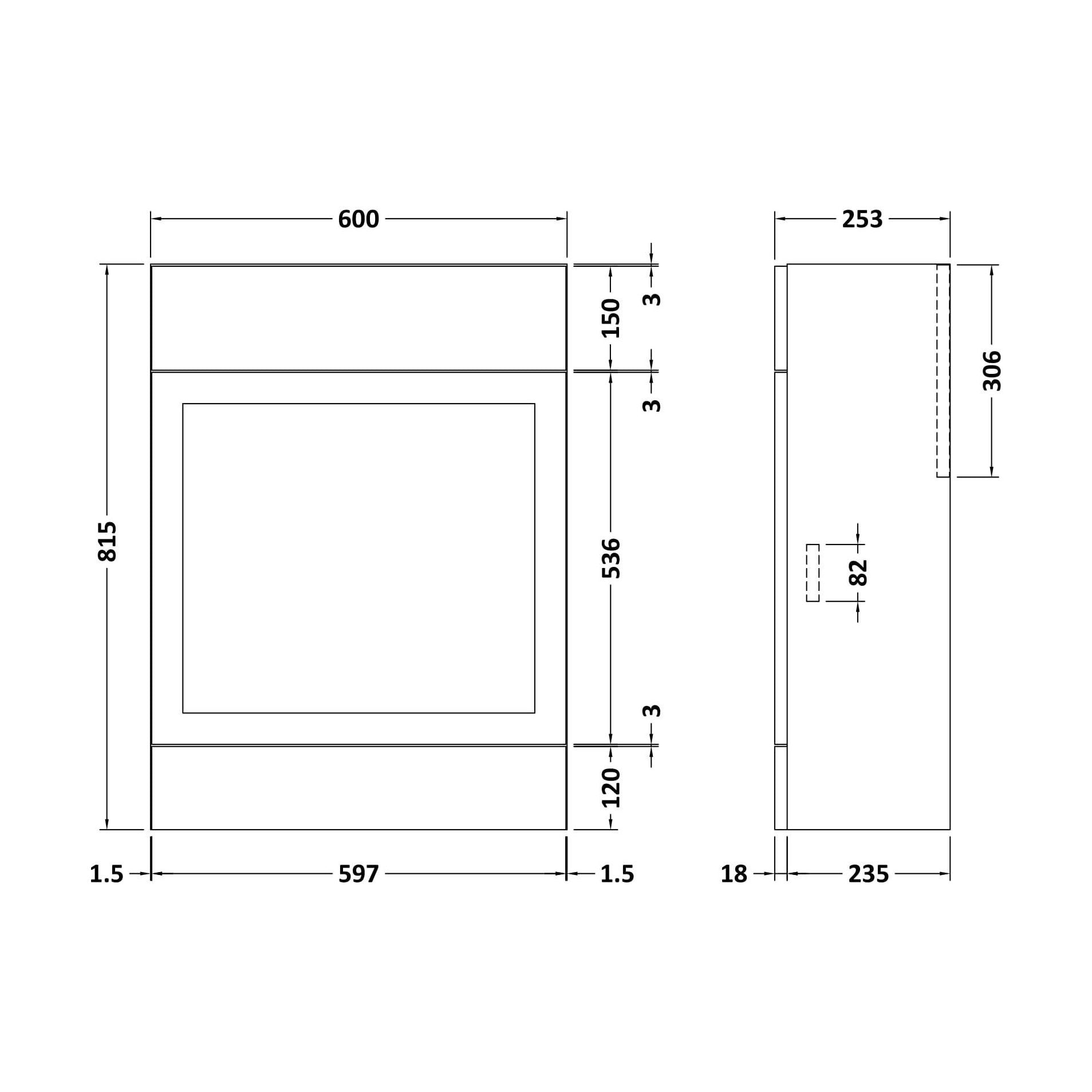 [BFFFH1447] 600 Wc Unit (235) Shaker - Technical Drawing