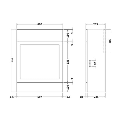 [BFFFH1447] 600 Wc Unit (235) Shaker - Technical Drawing