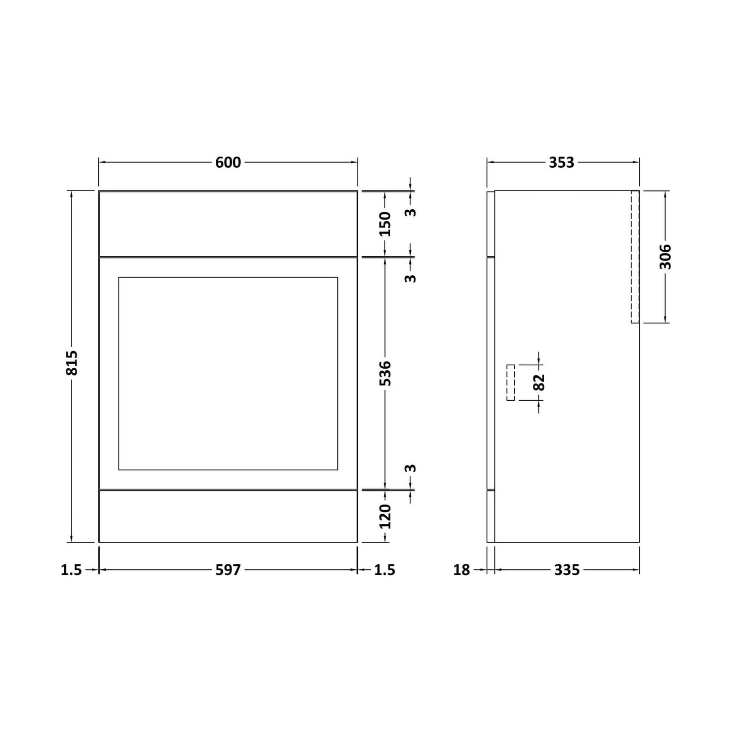 [BFFFH148] 600 Wc Unit (335) Shaker - Technical Drawing