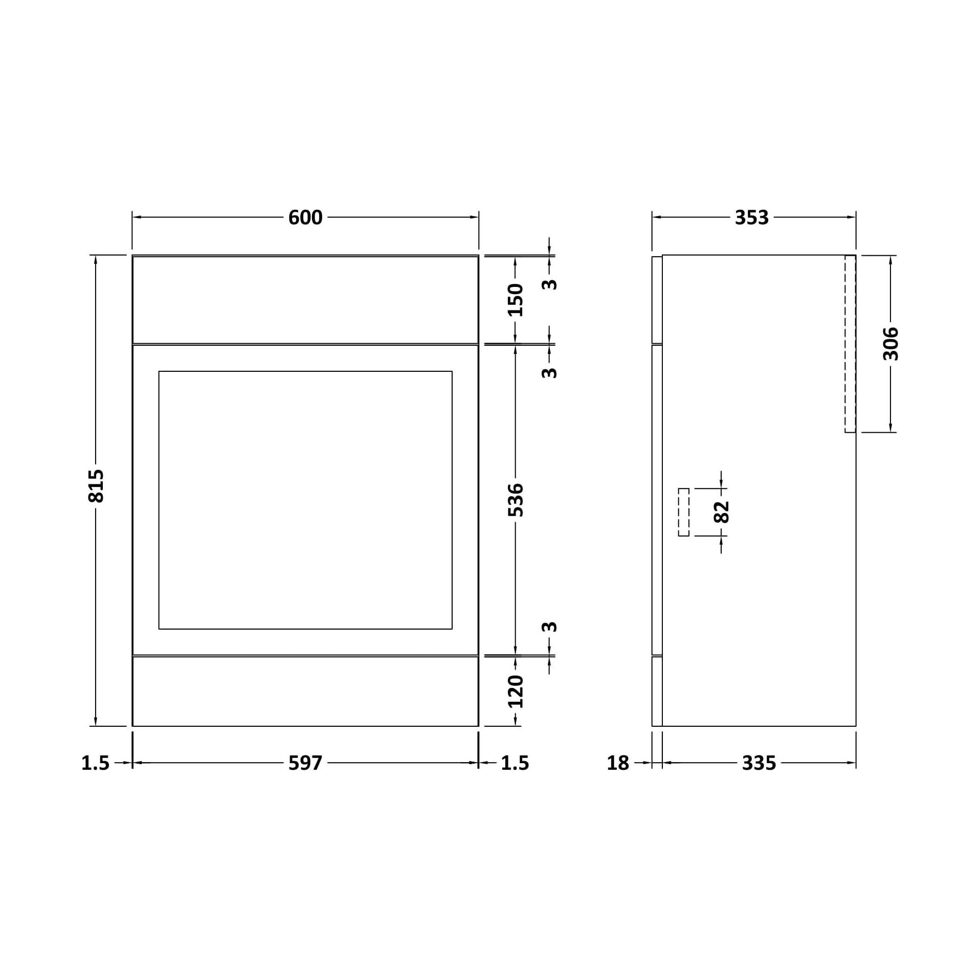 [BFFFH148] 600 Wc Unit (335) Shaker - Technical Drawing