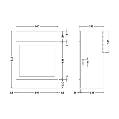 [BFFFH148] 600 Wc Unit (335) Shaker - Technical Drawing