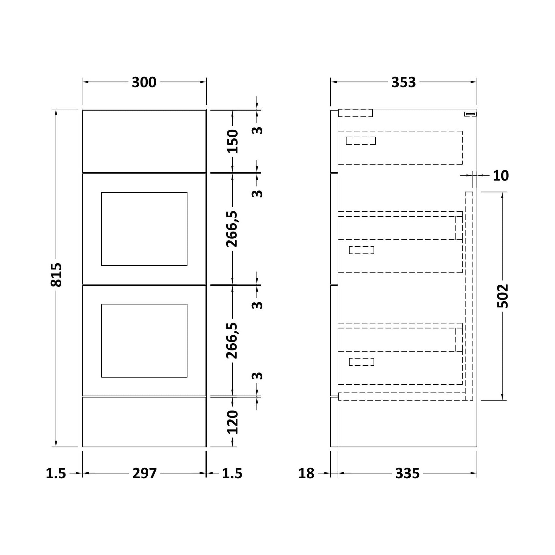 [BFFFH1832] 300 Drawer Unit (335) Shaker - Technical Drawing