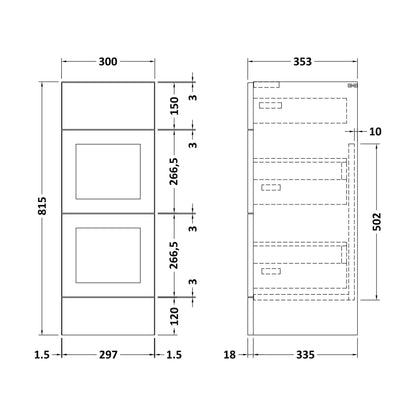[BFFFH1832] 300 Drawer Unit (335) Shaker - Technical Drawing