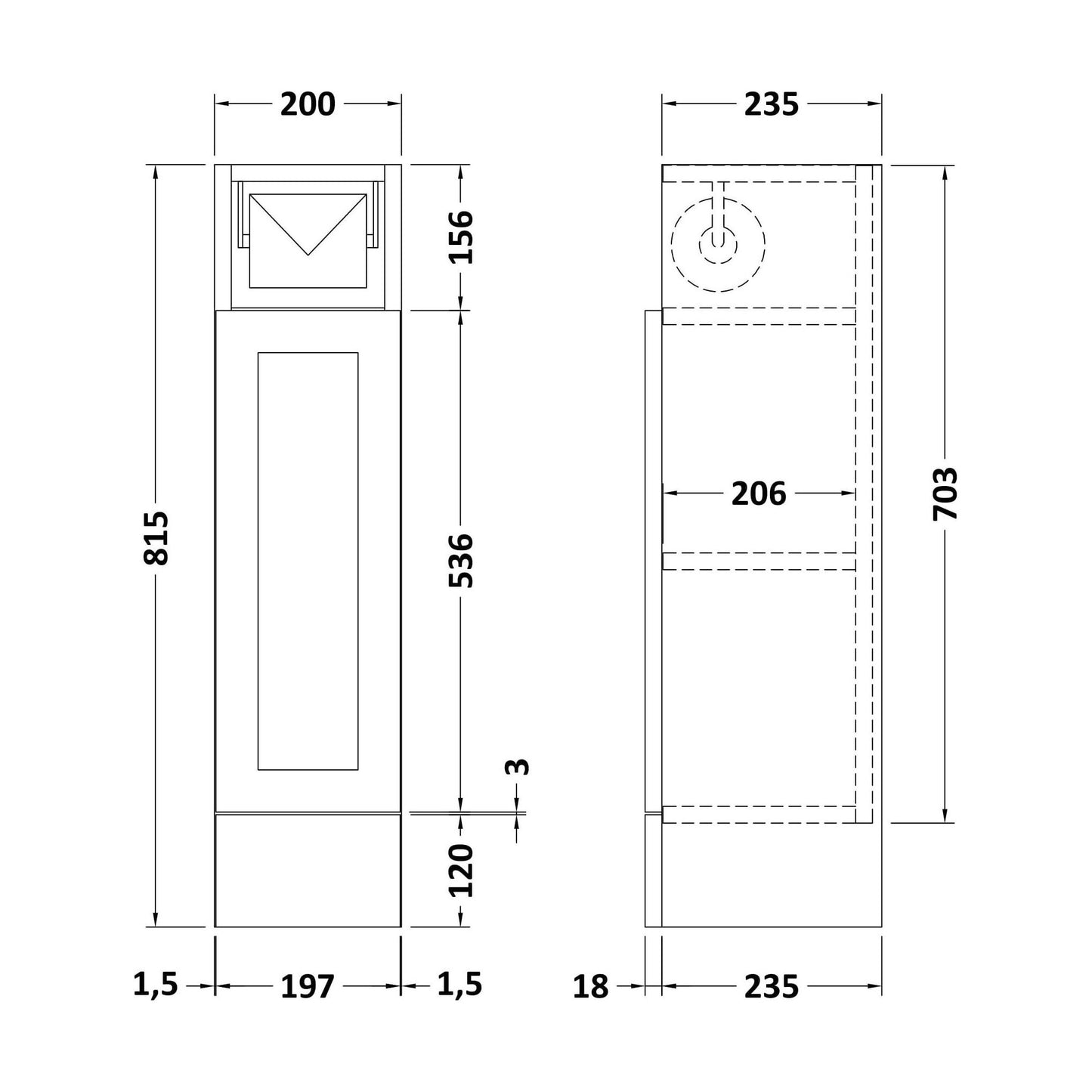 [BFFFH186] 200 Toilet Roll Unit (235) Shaker - Technical Drawing