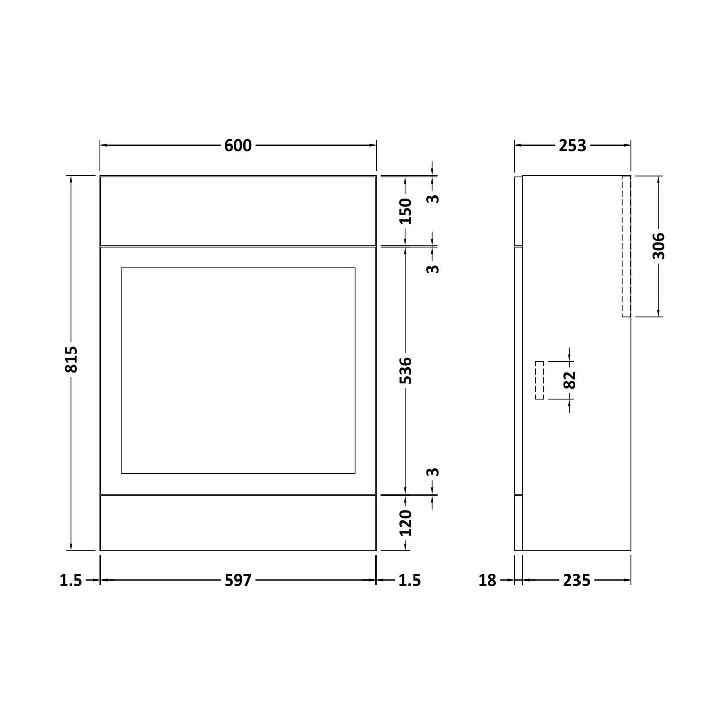 [BFFFH3147] 600 Wc Unit (235) Shaker - Technical Drawing
