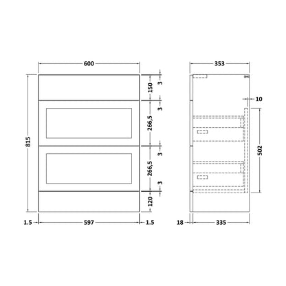 [BFFFH3210] 600 Drawer Unit (335) Shaker - Technical Drawing