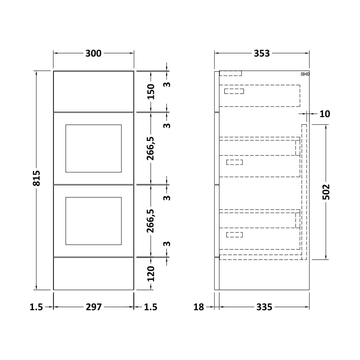[BFFFH3232] 300 Drawer Unit (335) Shaker - Technical Drawing