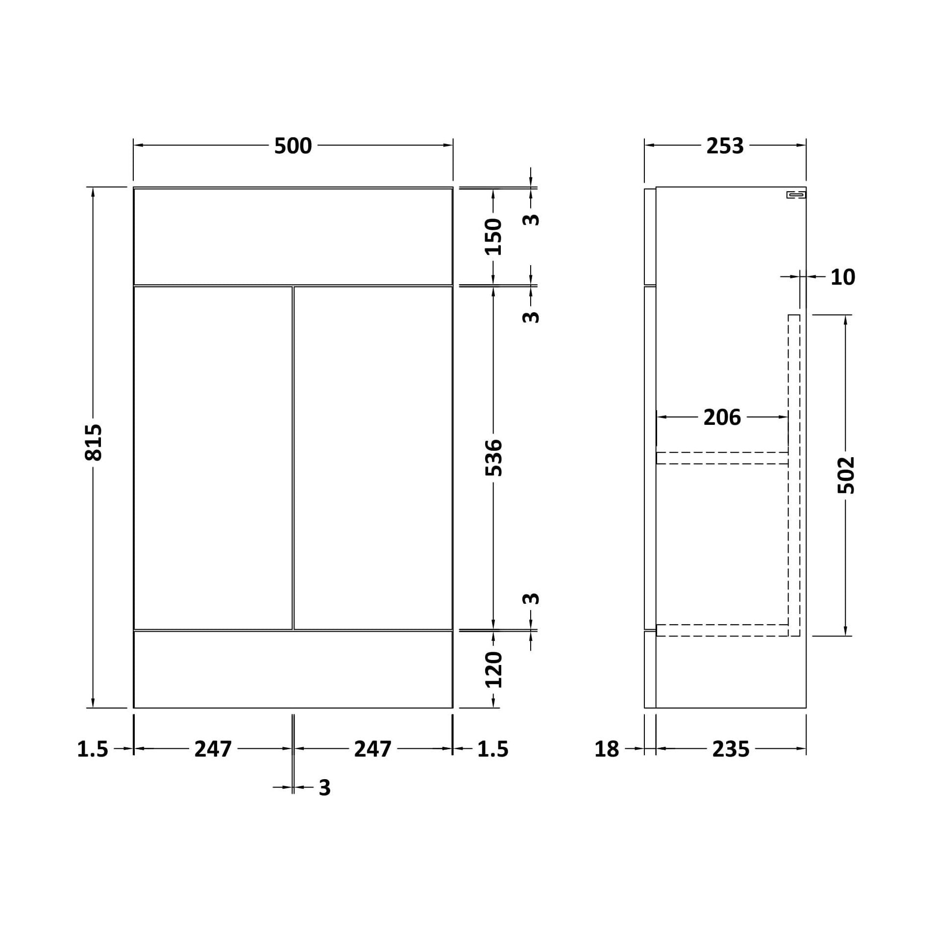 [BFFFL105] 500 Vanity Unit (235) Slab - Technical Drawing