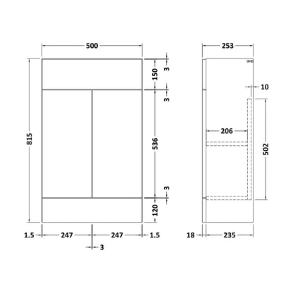 [BFFFL105] 500 Vanity Unit (235) Slab - Technical Drawing