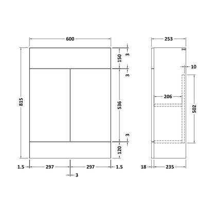 [BFFFL107] 600 Vanity Unit (235) Slab - Technical Drawing