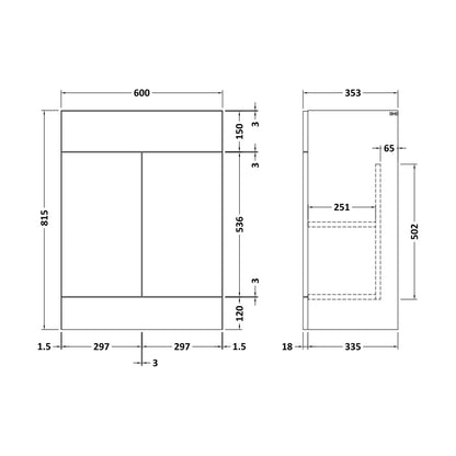 [BFFFL108] 600 Vanity Unit (335) Slab - Technical Drawing