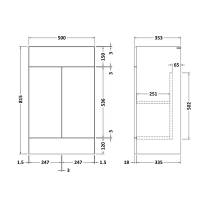[BFFFL1406] 500 Vanity Unit (335) Slab - Technical Drawing