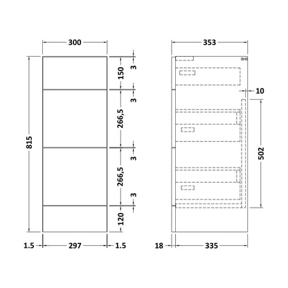 [BFFFL1432] 300 Drawer Unit (335) Slab - Technical Drawing