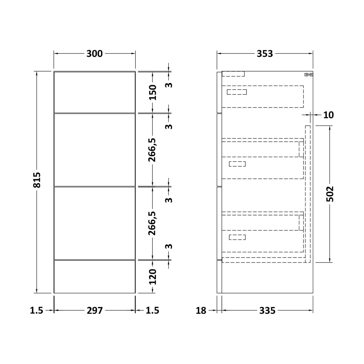 [BFFFL1832] 300 Drawer Unit (335) Slab - Technical Drawing