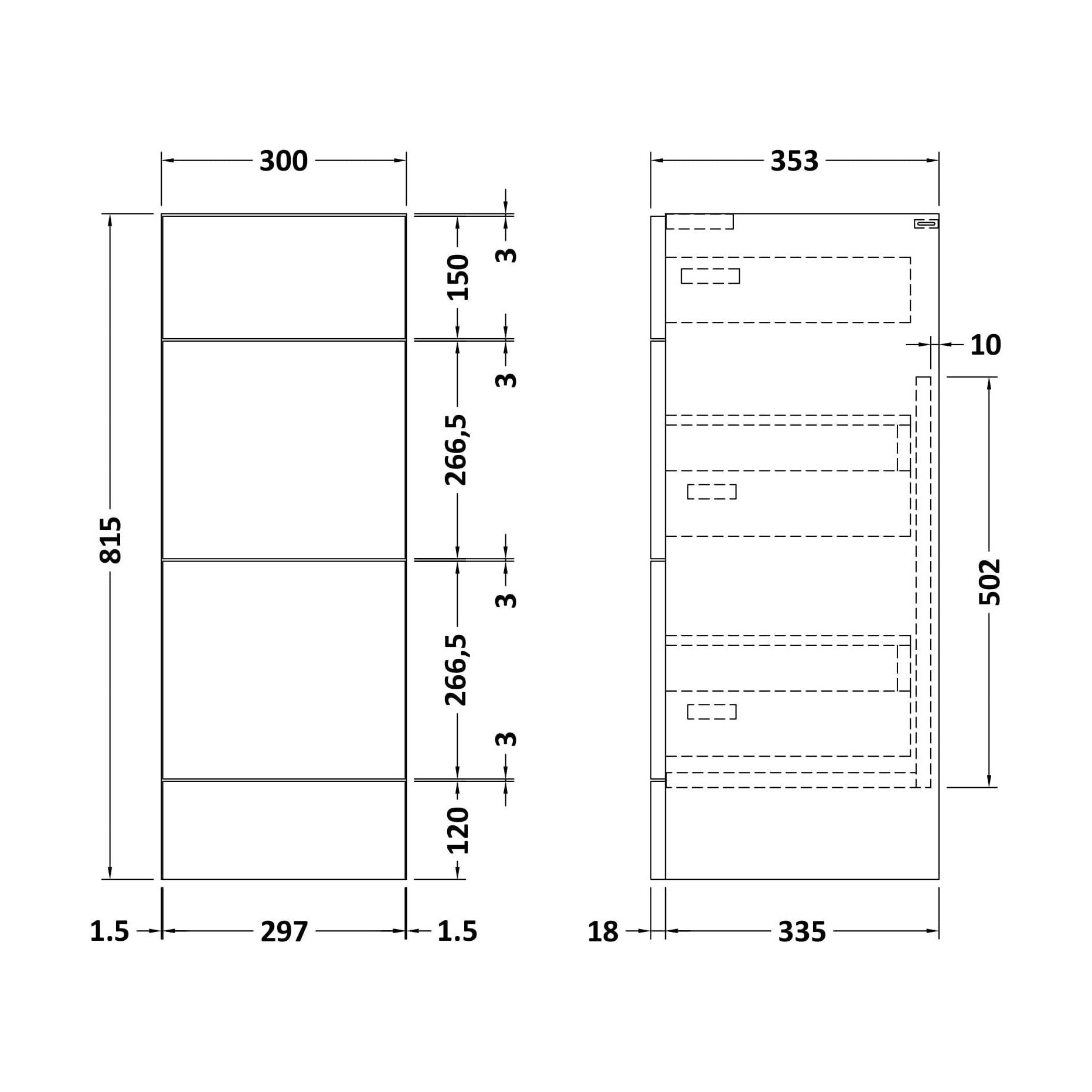 [BFFFL1832] 300 Drawer Unit (335) Slab - Technical Drawing