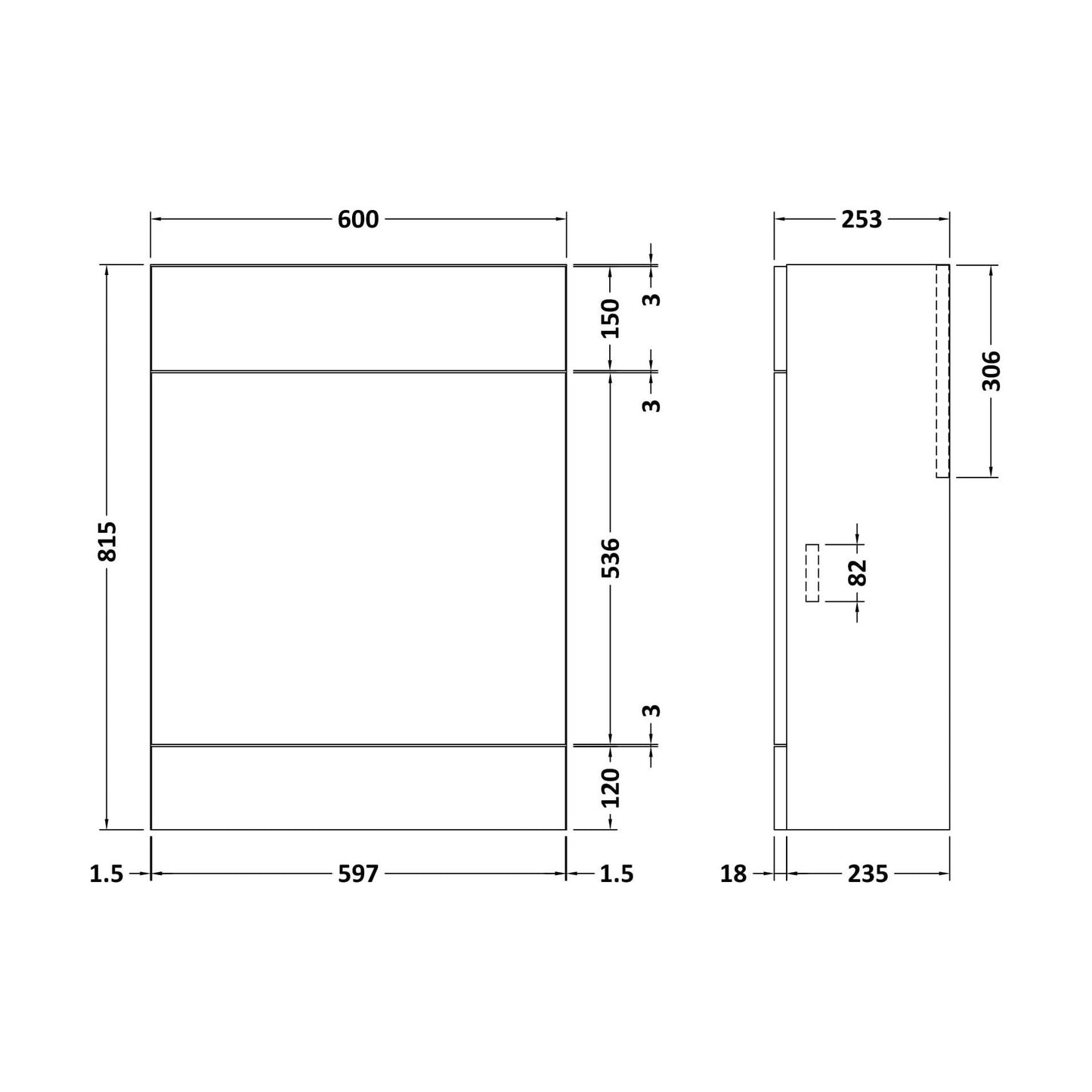 [BFFFL1847] 600 Wc Unit (235) Slab - Technical Drawing