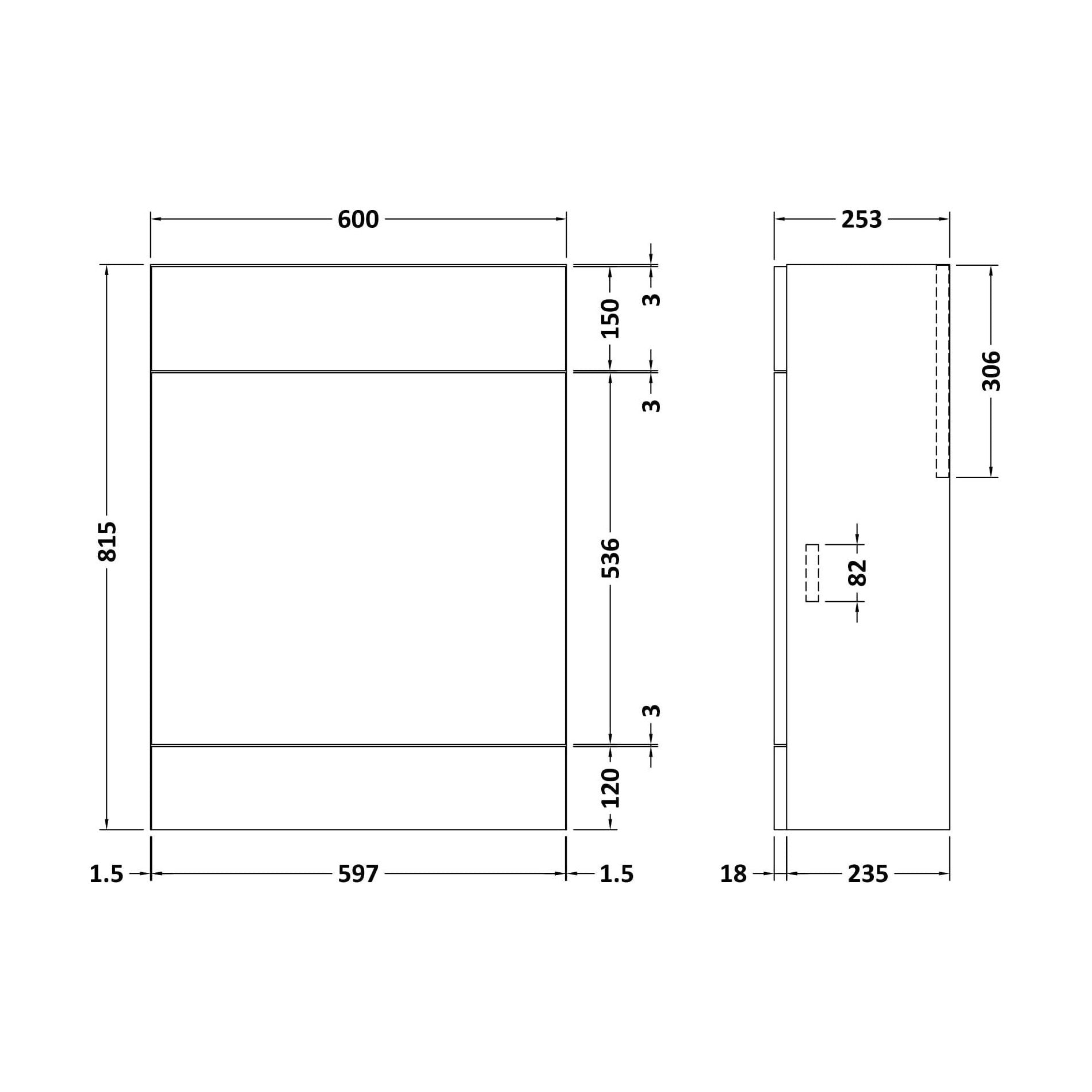 [BFFFL1847] 600 Wc Unit (235) Slab - Technical Drawing