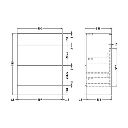 [BFFFL3110] 600 Drawer Unit (335) Slab - Technical Drawing