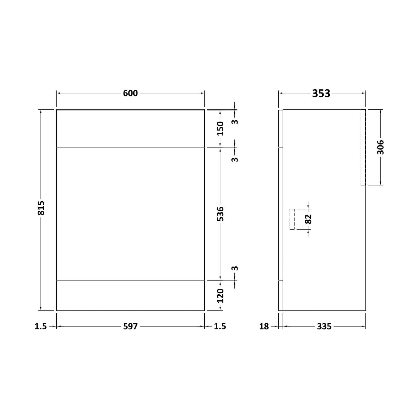 [BFFFL3148] 600 Wc Unit (335) Slab - Technical Drawing