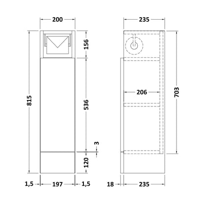 [BFFFL3186] 200 Toilet Roll Unit (235) Slab - Technical Drawing
