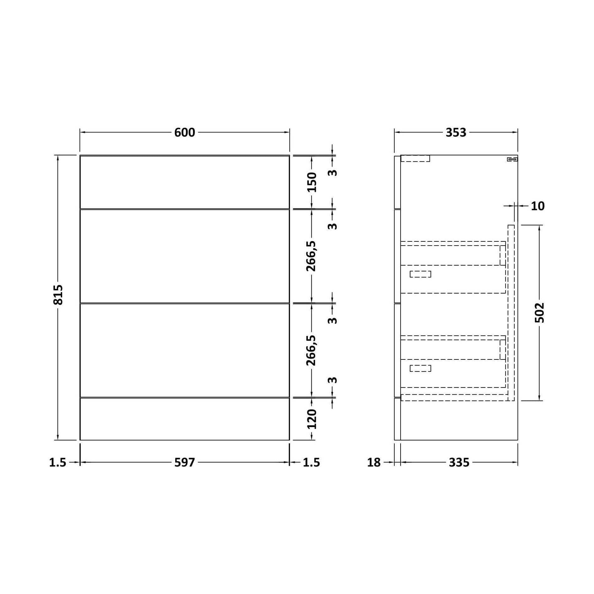 [BFFFL3210] 600 Drawer Unit (335) Slab - Technical Drawing
