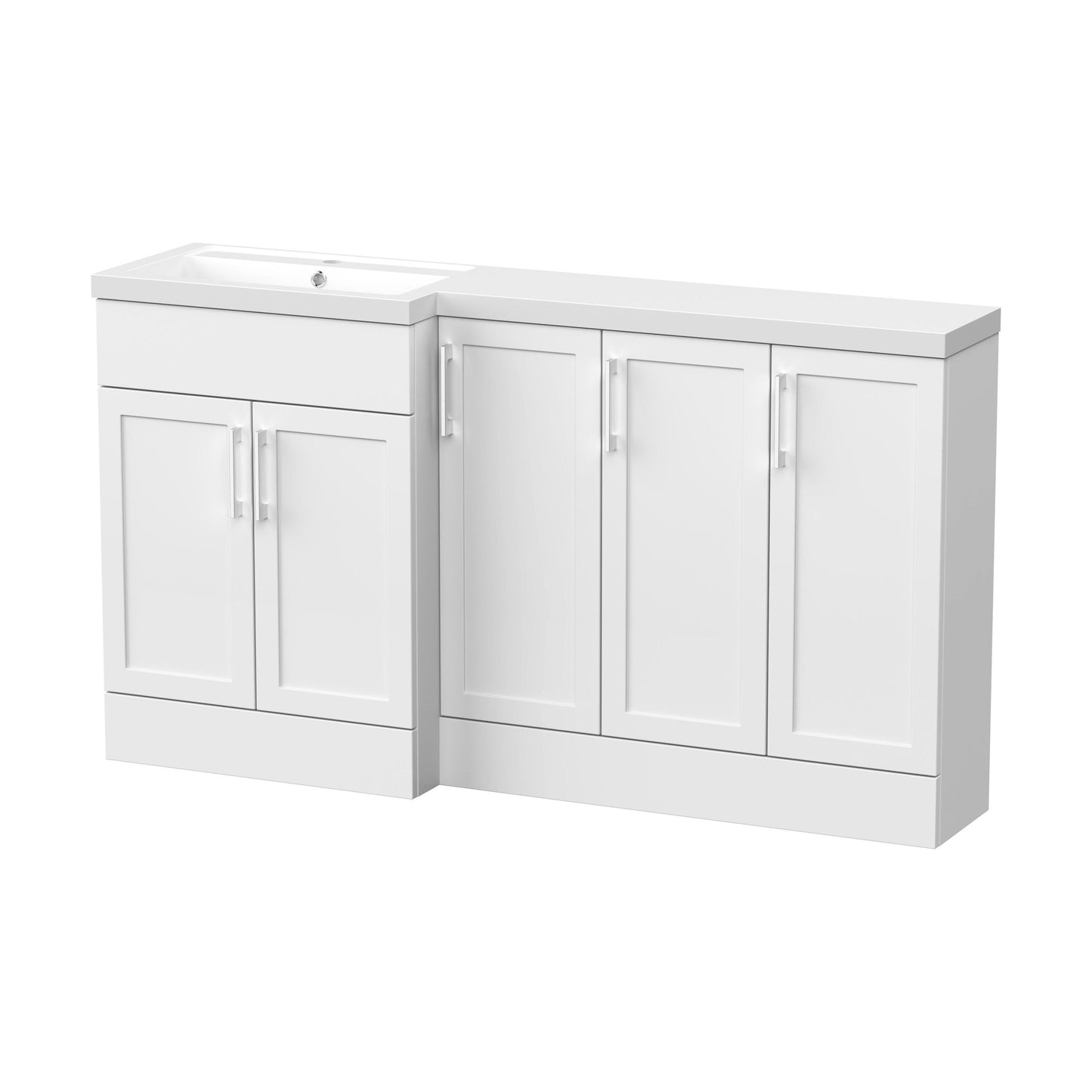 [BFFHR112L] Pirehill Traditional Floor Standing 5 Door Combination Vanity Basin Unit with Polymarble Basin, 1500mm, Left Hand, Matt White - Cutout