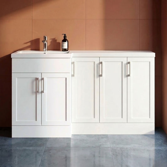 [BFFHR112L] Pirehill Traditional Floor Standing 5 Door Combination Vanity Basin Unit with Polymarble Basin, 1500mm, Left Hand, Matt White - Silo