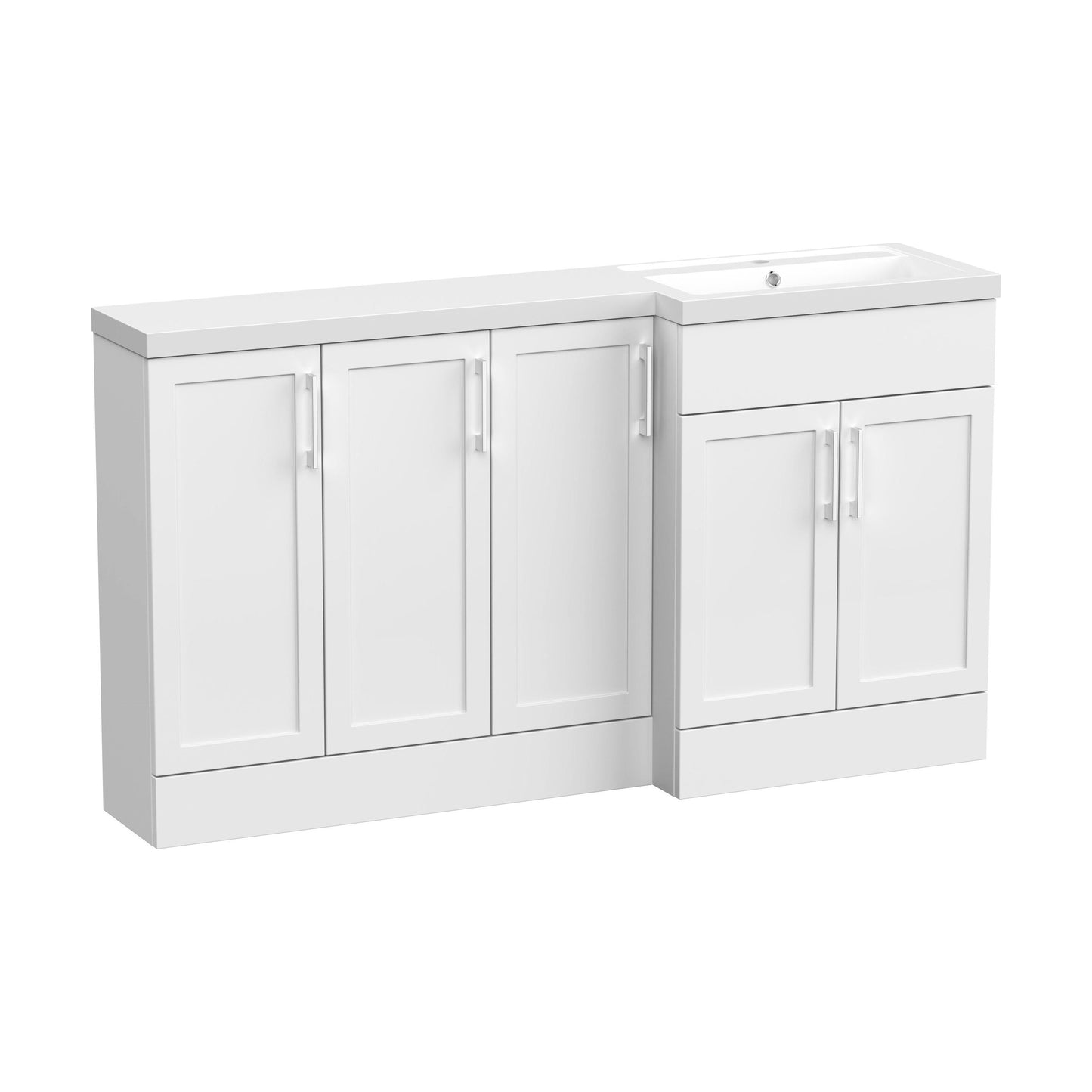 [BFFHR112R] Pirehill Traditional Floor Standing 5 Door Combination Vanity Basin Unit with Polymarble Basin, 1500mm, Right Hand, Matt White - Cutout