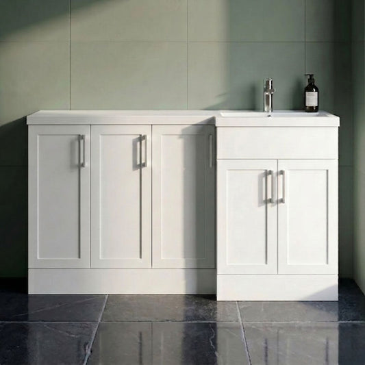 [BFFHR112R] Pirehill Traditional Floor Standing 5 Door Combination Vanity Basin Unit with Polymarble Basin, 1500mm, Right Hand, Matt White - Silo