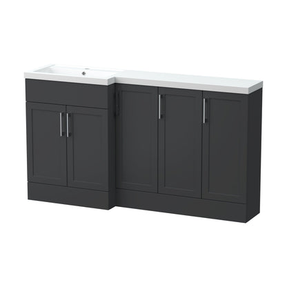 [BFFHR1412L] Pirehill Traditional Floor Standing 5 Door Combination Vanity Basin Unit with Polymarble Basin, 1500mm, Left Hand, Dark Grey - Cutout
