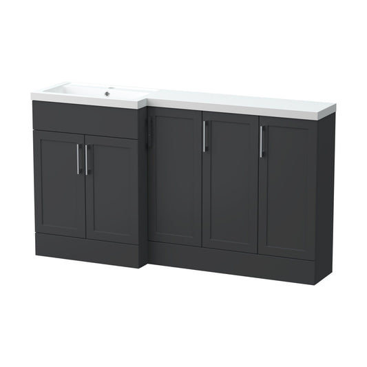 [BFFHR1412L] Pirehill Traditional Floor Standing 5 Door Combination Vanity Basin Unit with Polymarble Basin, 1500mm, Left Hand, Dark Grey - Cutout