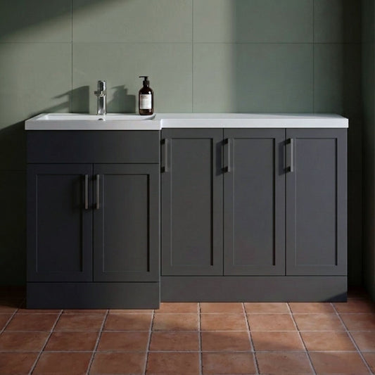 [BFFHR1412L] Pirehill Traditional Floor Standing 5 Door Combination Vanity Basin Unit with Polymarble Basin, 1500mm, Left Hand, Dark Grey - Silo