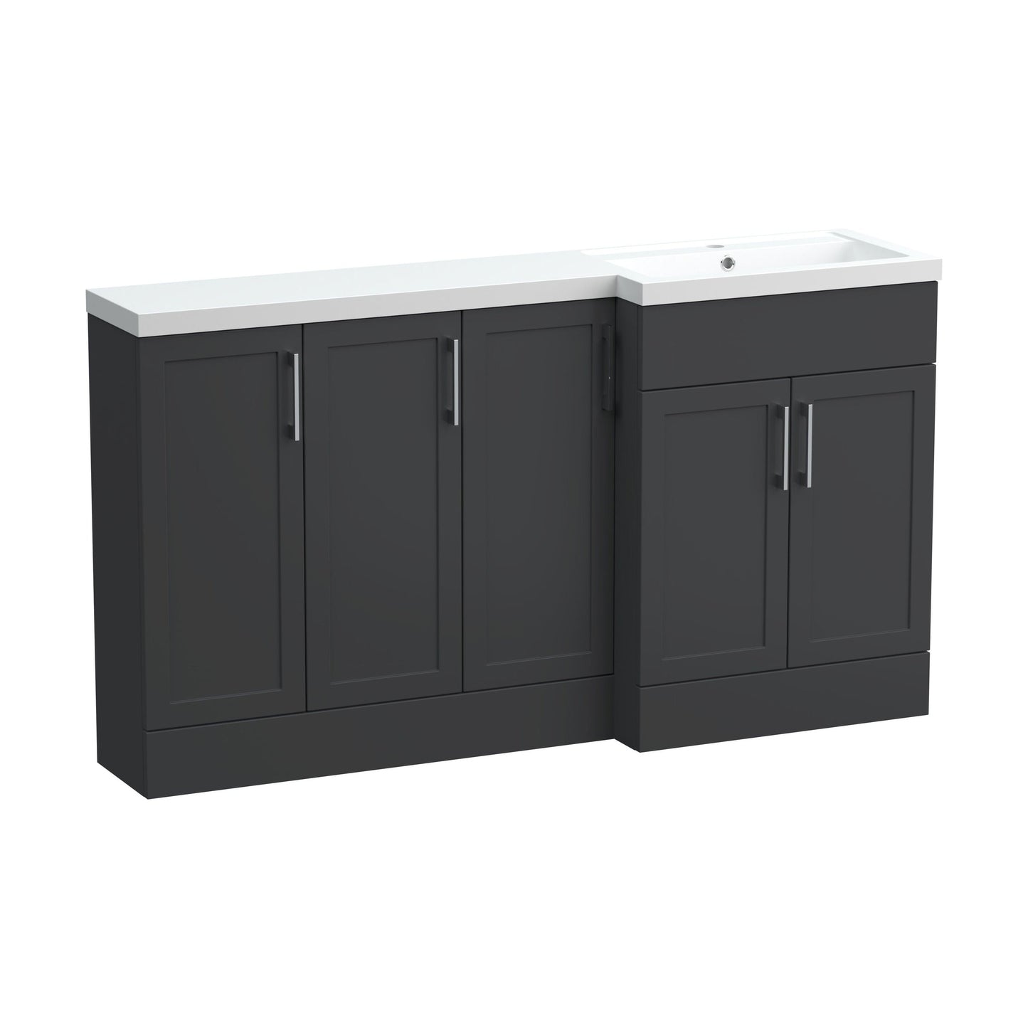 [BFFHR1412R] Pirehill Traditional Floor Standing 5 Door Combination Vanity Basin Unit with Polymarble Basin, 1500mm, Right Hand, Dark Grey - Cutout