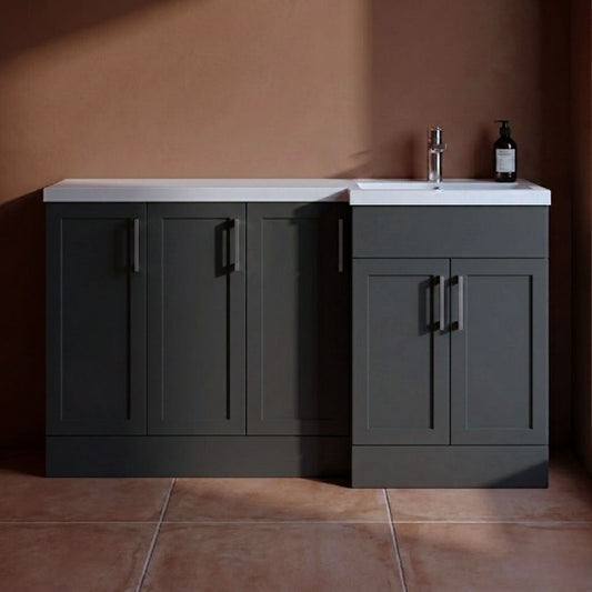 [BFFHR1412R] Pirehill Traditional Floor Standing 5 Door Combination Vanity Basin Unit with Polymarble Basin, 1500mm, Right Hand, Dark Grey - Silo