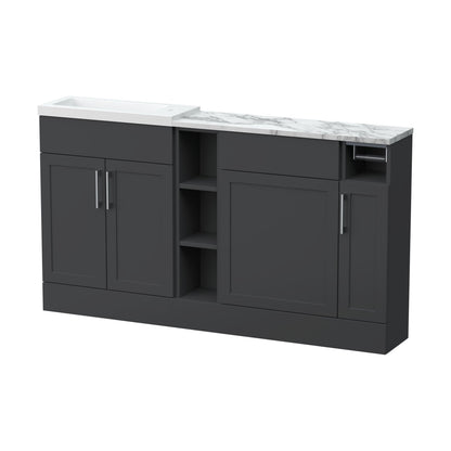 [BFFHR1413] Pirehill Traditional Floor Standing Compact 3 Door Vanity Basin WC Combination Unit with Basin and Worktop, 1500mm, Dark Grey - Cutout