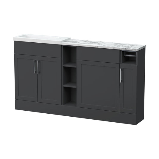 [BFFHR1413] Pirehill Traditional Floor Standing Compact 3 Door Vanity Basin WC Combination Unit with Basin and Worktop, 1500mm, Dark Grey - Cutout