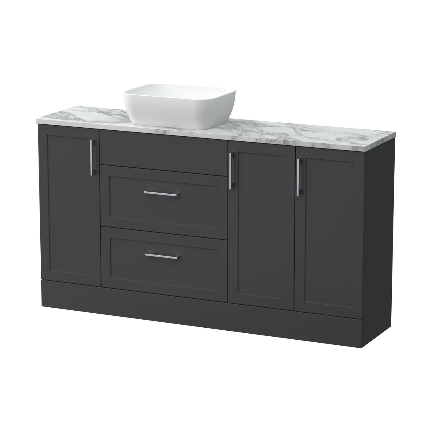 [BFFHR1414] Pirehill Traditional Floor Standing 2 Drawer 3 Door Combination Vanity Basin Unit with Worktop and Countertop Vessel, 1500mm, Dark Grey - Cutout