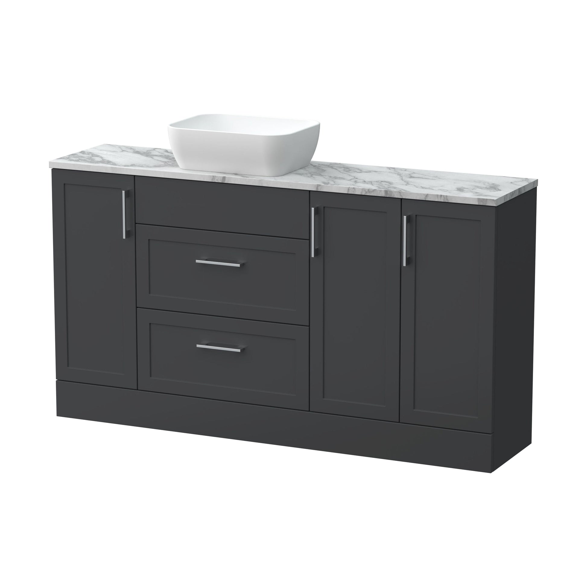 [BFFHR1414] Pirehill Traditional Floor Standing 2 Drawer 3 Door Combination Vanity Basin Unit with Worktop and Countertop Vessel, 1500mm, Dark Grey - Cutout