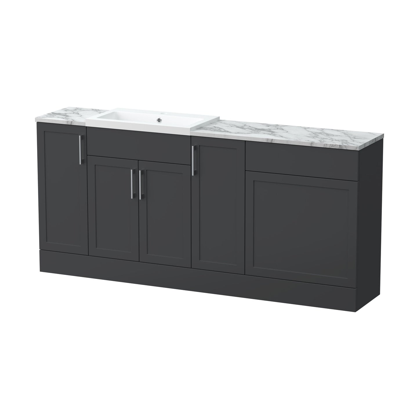 [BFFHR1415] Pirehill Traditional Floor Standing 4 Door Vanity Basin WC Unit with Polymarble Basin and Laminate Worktop, 1800mm, Dark Grey - Cutout